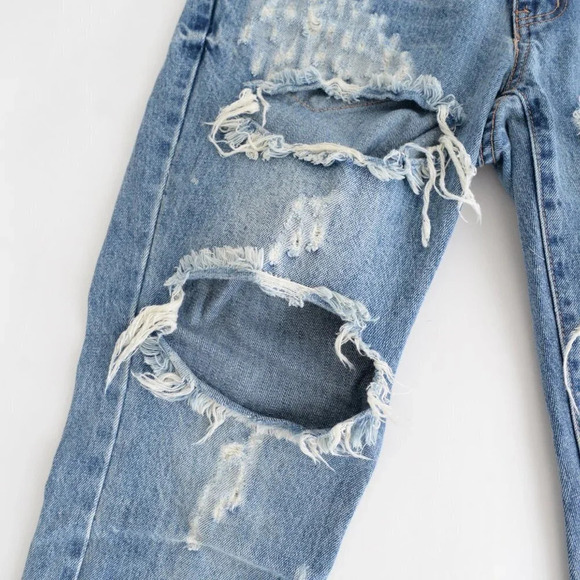 One Tea Spoon Blue "Trashed Free Birds" Extreme Distressed Straight Tapered 27 - Picture 10 of 15